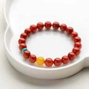 Tibetan Nanhong Agate Bracelet with Amber and Turquoise