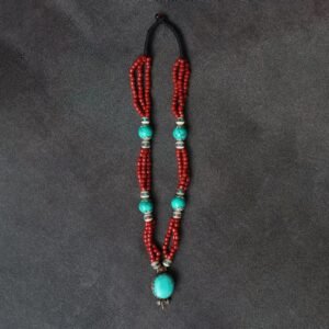 Tibetan Handmade Turquoise Necklace with Agate Beads