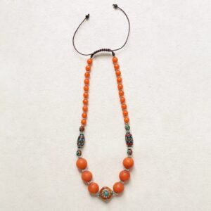 Handmade Amber Necklace with Himalayan Decorations
