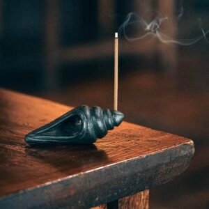 Artisan Black Pottery Conch Incense Holder